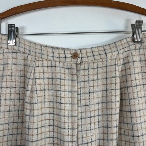 Vintage Kellwood Company Wool Plaid A-Line Skirt Beige Gray Check Lined Size 10 - Picture 5 of 10